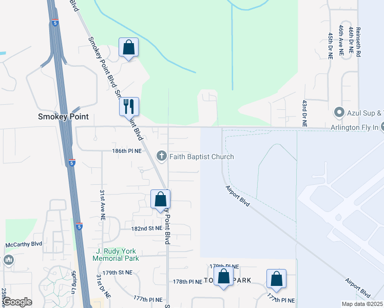 map of restaurants, bars, coffee shops, grocery stores, and more near 3612 186th Place Northeast in Arlington