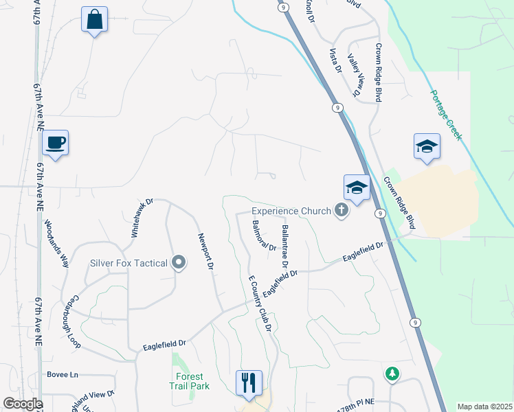 map of restaurants, bars, coffee shops, grocery stores, and more near 18609 Balmoral Drive in Arlington