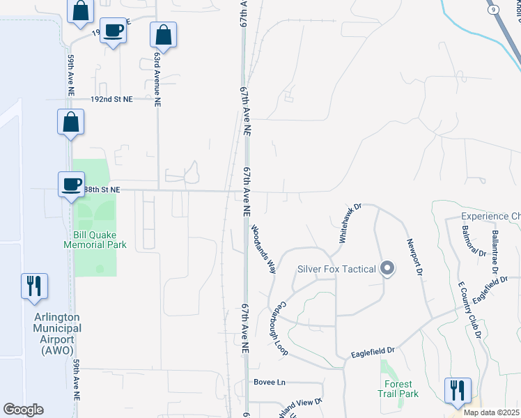 map of restaurants, bars, coffee shops, grocery stores, and more near 6803 188th Street Northeast in Arlington