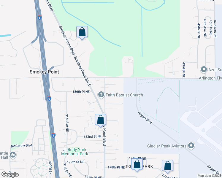 map of restaurants, bars, coffee shops, grocery stores, and more near 3511 187th Place Northeast in Arlington