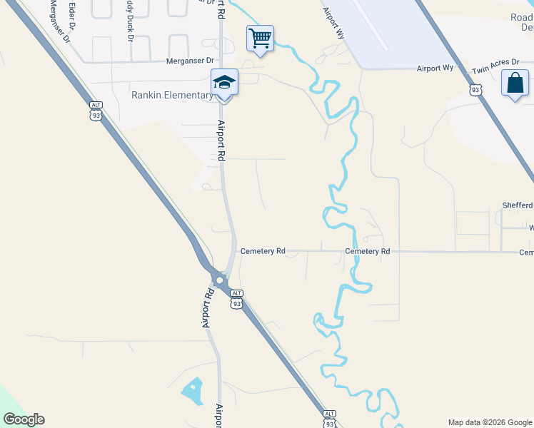 map of restaurants, bars, coffee shops, grocery stores, and more near 450 Cemetery Road in Kalispell