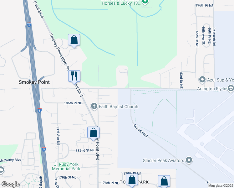 map of restaurants, bars, coffee shops, grocery stores, and more near 3609 187th Place Northeast in Arlington