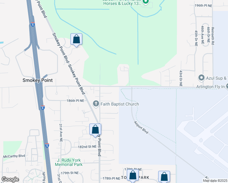 map of restaurants, bars, coffee shops, grocery stores, and more near 3609 187th Place Northeast in Arlington