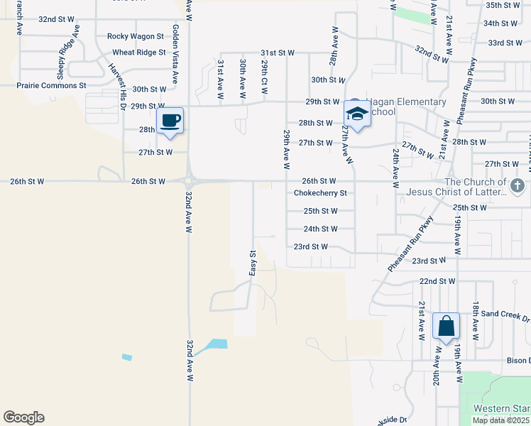 map of restaurants, bars, coffee shops, grocery stores, and more near 2915 26th Street West in Williston