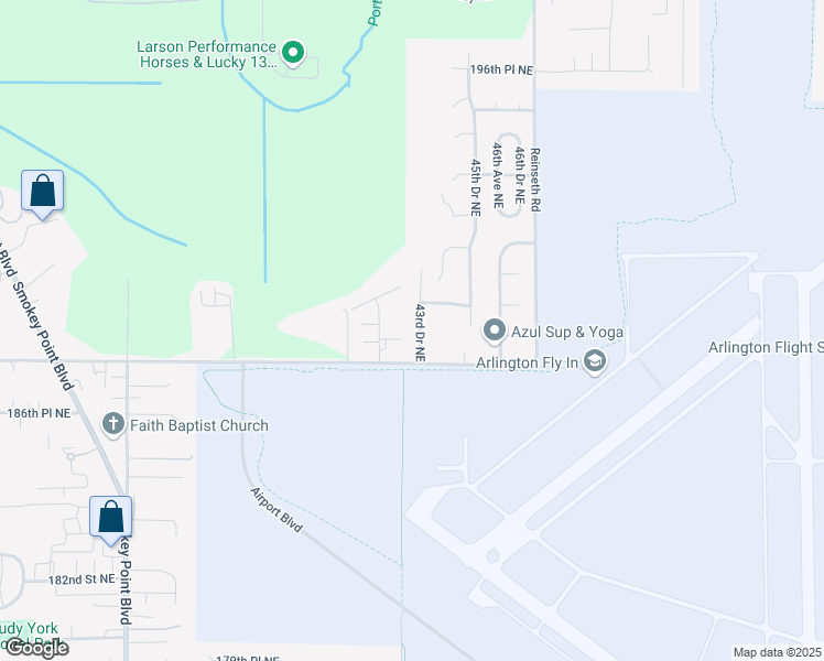 map of restaurants, bars, coffee shops, grocery stores, and more near 18902 43rd Drive Northeast in Arlington