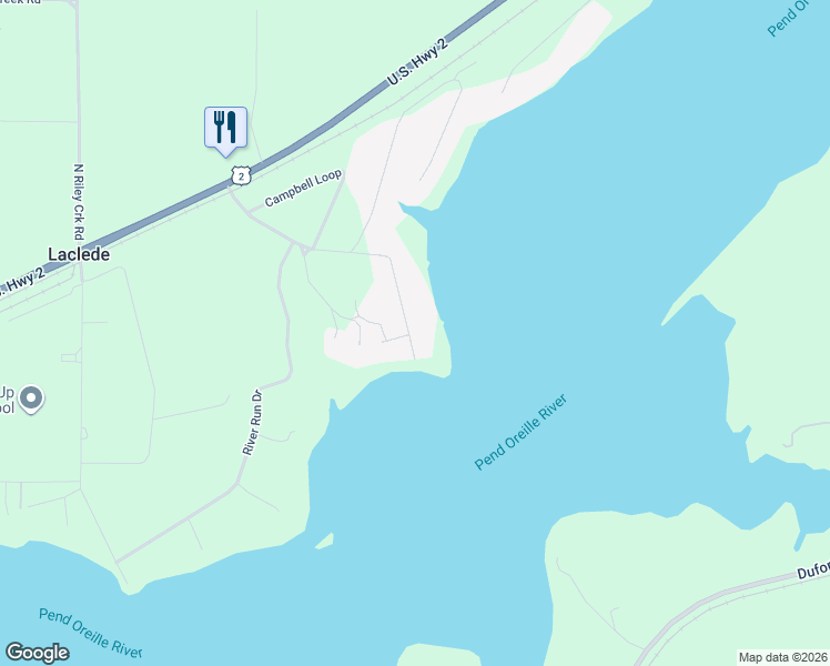 map of restaurants, bars, coffee shops, grocery stores, and more near 458 Campbell Point Road in Priest River