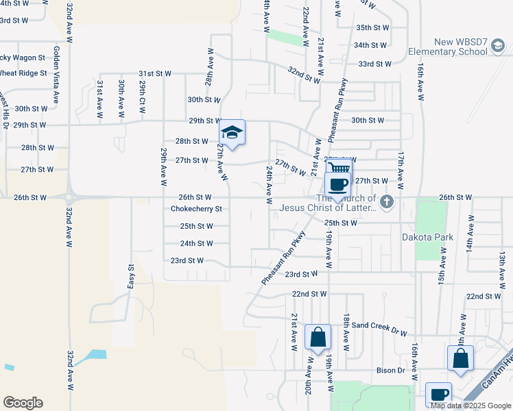 map of restaurants, bars, coffee shops, grocery stores, and more near 2501 26th Street West in Williston