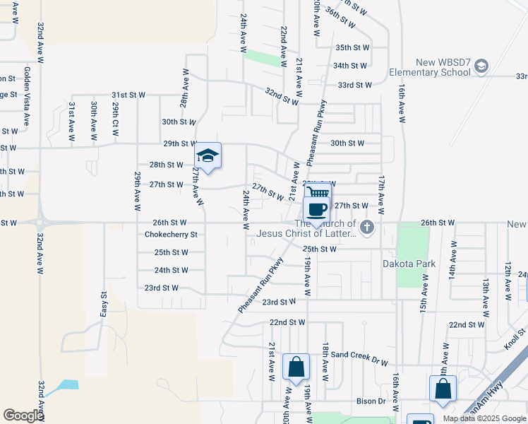 map of restaurants, bars, coffee shops, grocery stores, and more near 2610 24th Avenue West in Williston