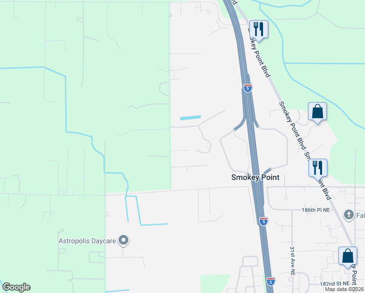 map of restaurants, bars, coffee shops, grocery stores, and more near 19023 23rd Avenue Northeast in Arlington