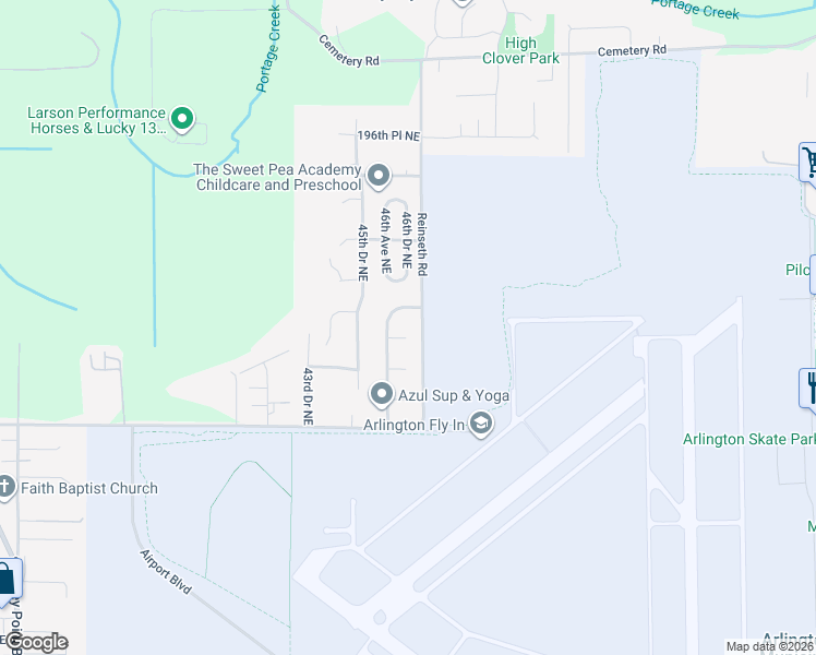 map of restaurants, bars, coffee shops, grocery stores, and more near 4617 191st Street Northeast in Arlington