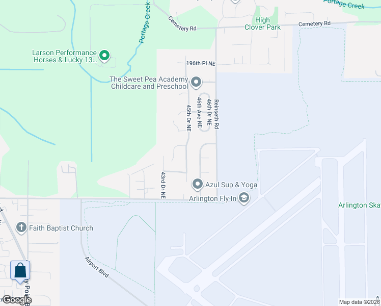 map of restaurants, bars, coffee shops, grocery stores, and more near 19031 45th Dr NE in Arlington