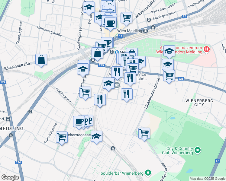 map of restaurants, bars, coffee shops, grocery stores, and more near 25 Pottendorfer Straße in Wien