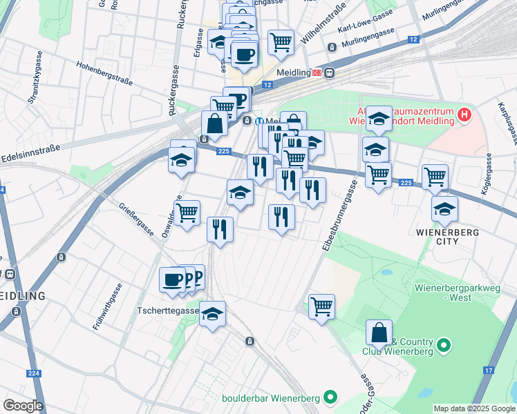map of restaurants, bars, coffee shops, grocery stores, and more near 18 Lehrbachgasse in Wien
