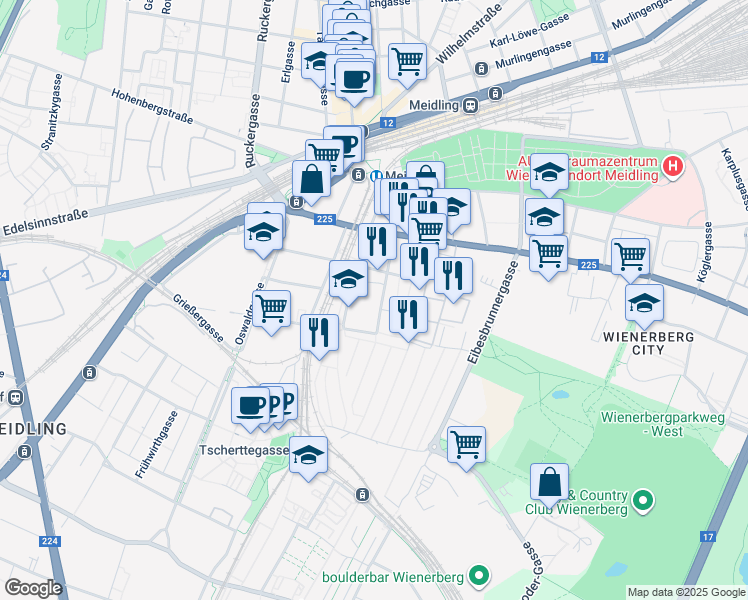map of restaurants, bars, coffee shops, grocery stores, and more near 18 Lehrbachgasse in Wien