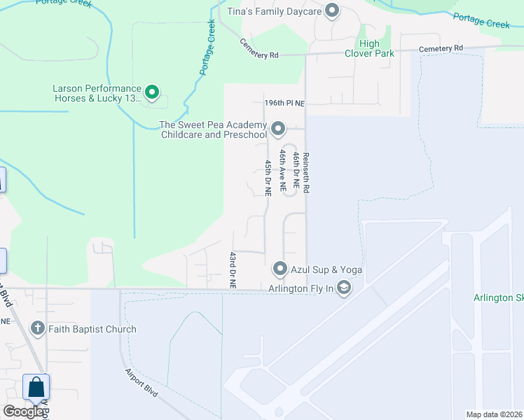 map of restaurants, bars, coffee shops, grocery stores, and more near 19031 45th Drive Northeast in Arlington