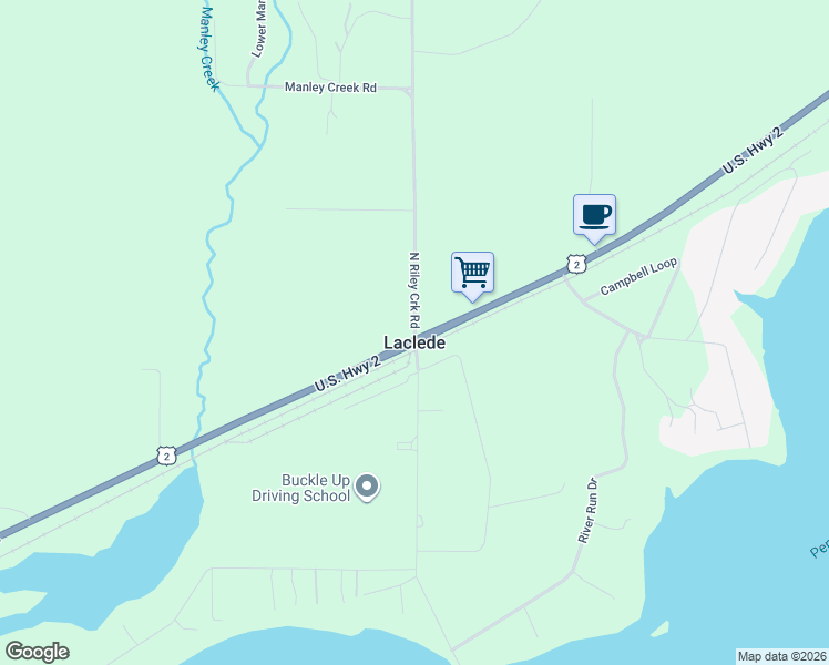 map of restaurants, bars, coffee shops, grocery stores, and more near 25 Riley Creek Road in Laclede