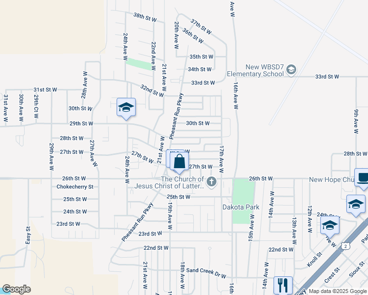 map of restaurants, bars, coffee shops, grocery stores, and more near 1831-1999 29th Street West in Williston