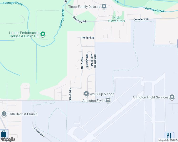 map of restaurants, bars, coffee shops, grocery stores, and more near 19204 46th Avenue Northeast in Arlington
