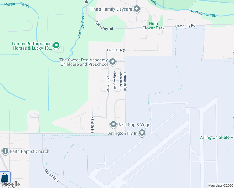 map of restaurants, bars, coffee shops, grocery stores, and more near 19204 46th Avenue Northeast in Arlington