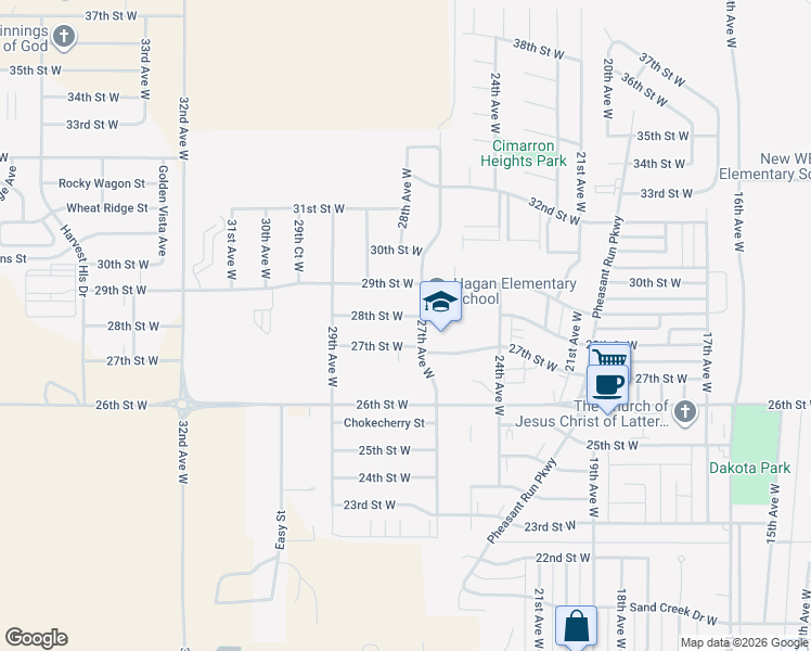 map of restaurants, bars, coffee shops, grocery stores, and more near 2702 27th Street West in Williston