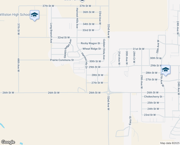 map of restaurants, bars, coffee shops, grocery stores, and more near 3332 28th Street West in Williston