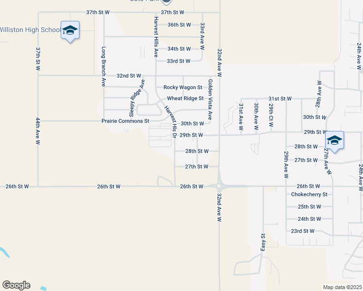 map of restaurants, bars, coffee shops, grocery stores, and more near 3332 28th Street West in Williston