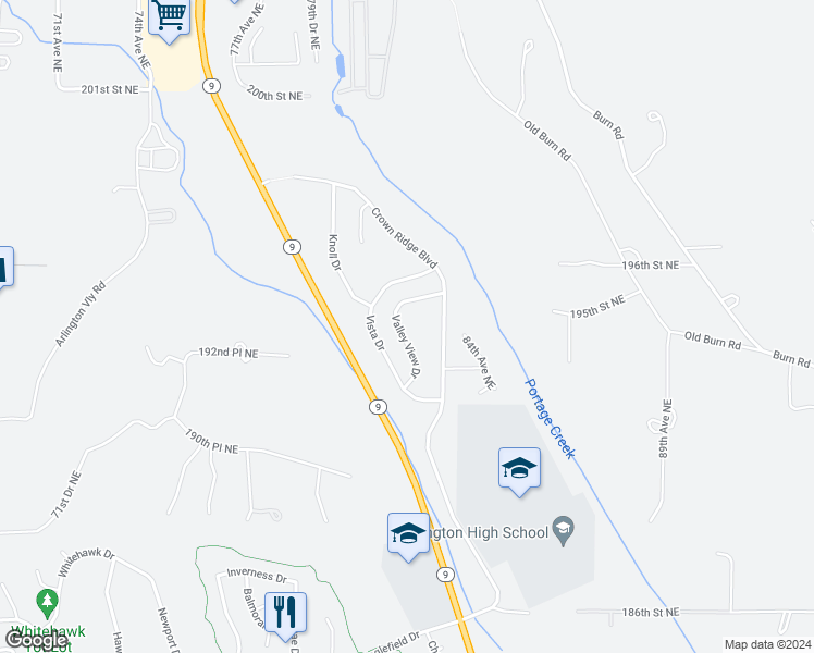 map of restaurants, bars, coffee shops, grocery stores, and more near 19403 Valley View Drive in Arlington