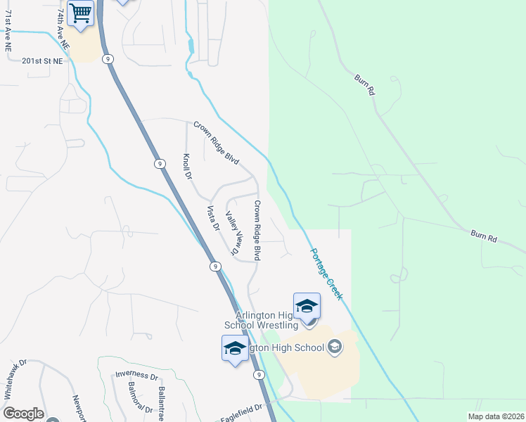 map of restaurants, bars, coffee shops, grocery stores, and more near 19424 Crown Ridge Boulevard in Arlington