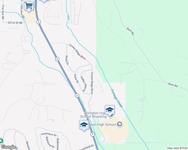 map of restaurants, bars, coffee shops, grocery stores, and more near 19415 Crown Ridge Boulevard in Arlington
