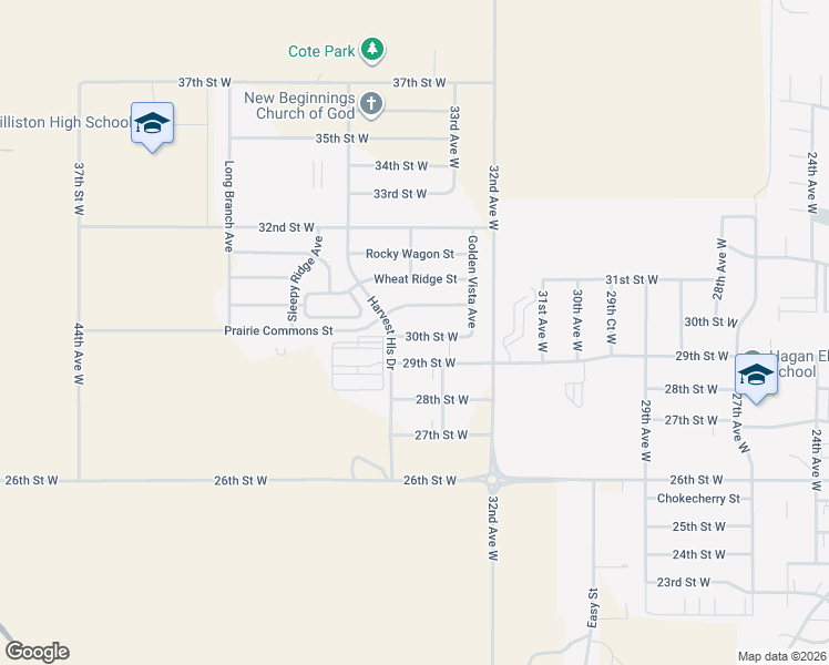 map of restaurants, bars, coffee shops, grocery stores, and more near 3330 29th Street West in Williston