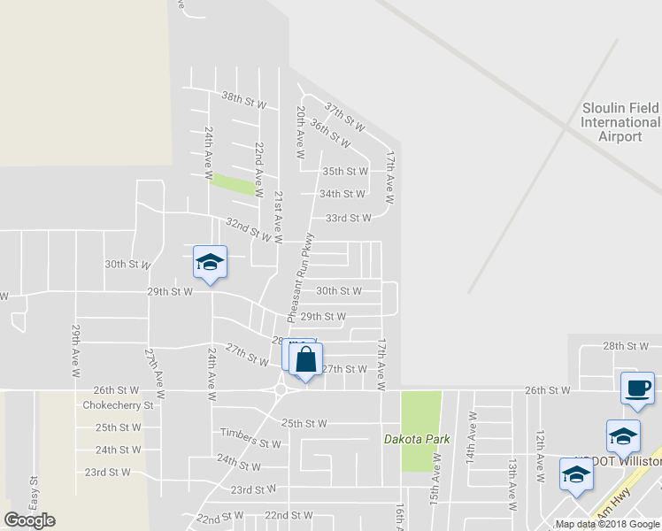 map of restaurants, bars, coffee shops, grocery stores, and more near 1839 31st Street West in Williston