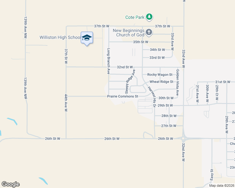 map of restaurants, bars, coffee shops, grocery stores, and more near 3720 Prairie Commons Street in Williston