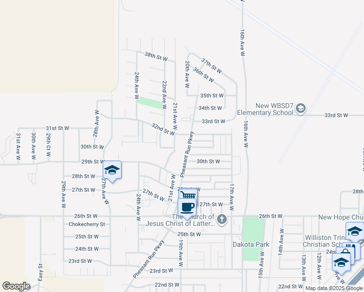 map of restaurants, bars, coffee shops, grocery stores, and more near 3605 21st Avenue West in Williston