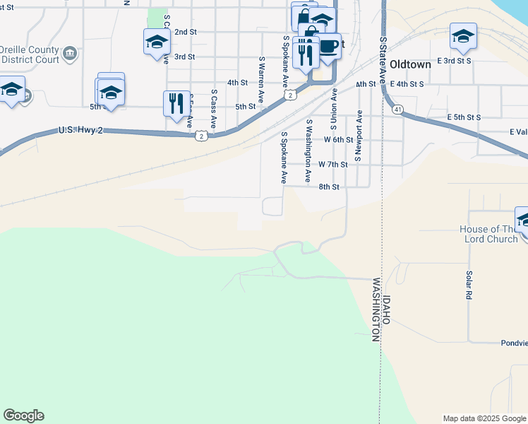 map of restaurants, bars, coffee shops, grocery stores, and more near 801 South Spokane Street in Newport