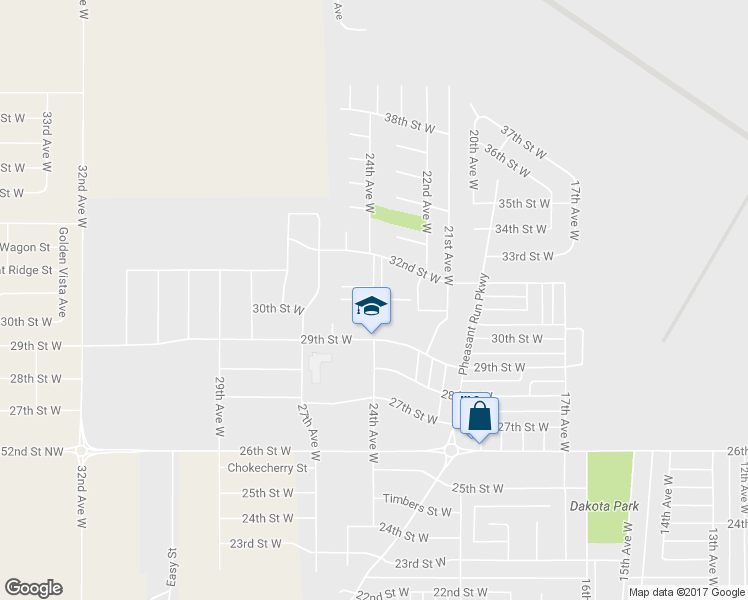 map of restaurants, bars, coffee shops, grocery stores, and more near 24th Avenue West in Williston