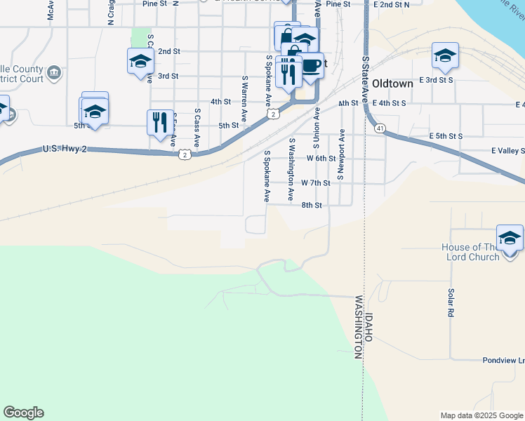 map of restaurants, bars, coffee shops, grocery stores, and more near 801 South Spokane Street in Newport
