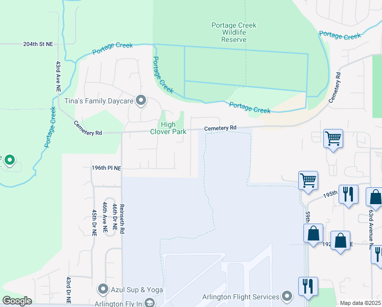 map of restaurants, bars, coffee shops, grocery stores, and more near 19726 51st Drive Northeast in Arlington