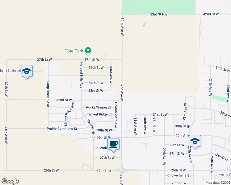 map of restaurants, bars, coffee shops, grocery stores, and more near 35th Avenue West in Williston