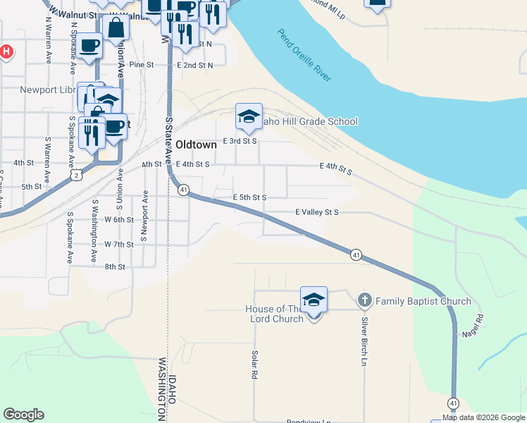 map of restaurants, bars, coffee shops, grocery stores, and more near 630 South Marion Street in Oldtown
