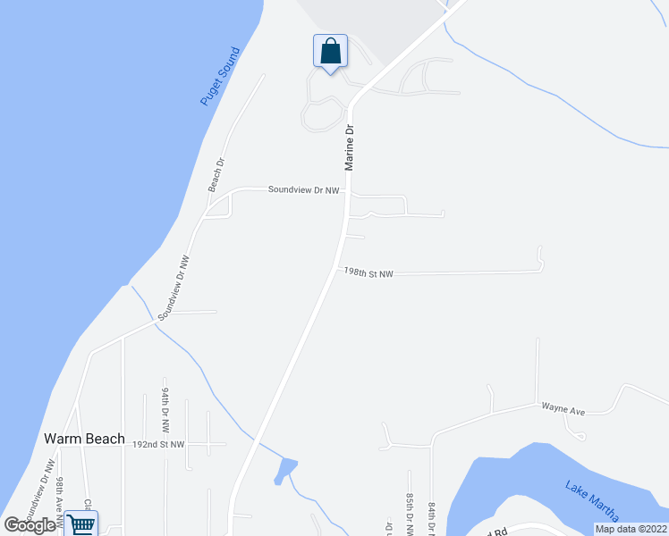 map of restaurants, bars, coffee shops, grocery stores, and more near Marine Drive in Stanwood