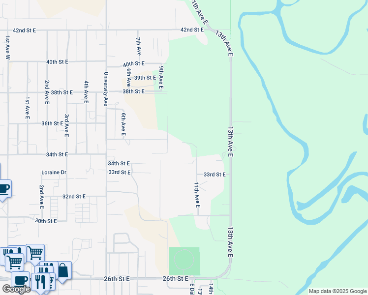 map of restaurants, bars, coffee shops, grocery stores, and more near 3322-3398 11th Avenue East in Williston