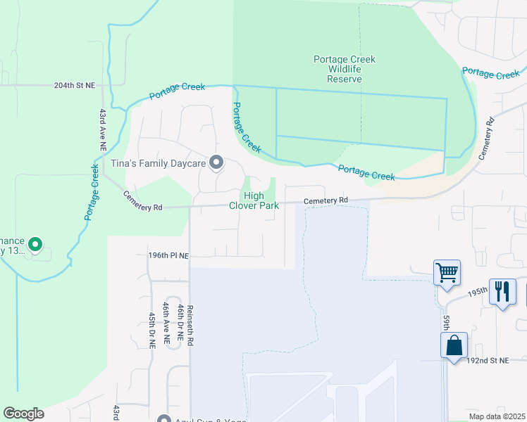 map of restaurants, bars, coffee shops, grocery stores, and more near 19909 49th Avenue Northeast in Arlington