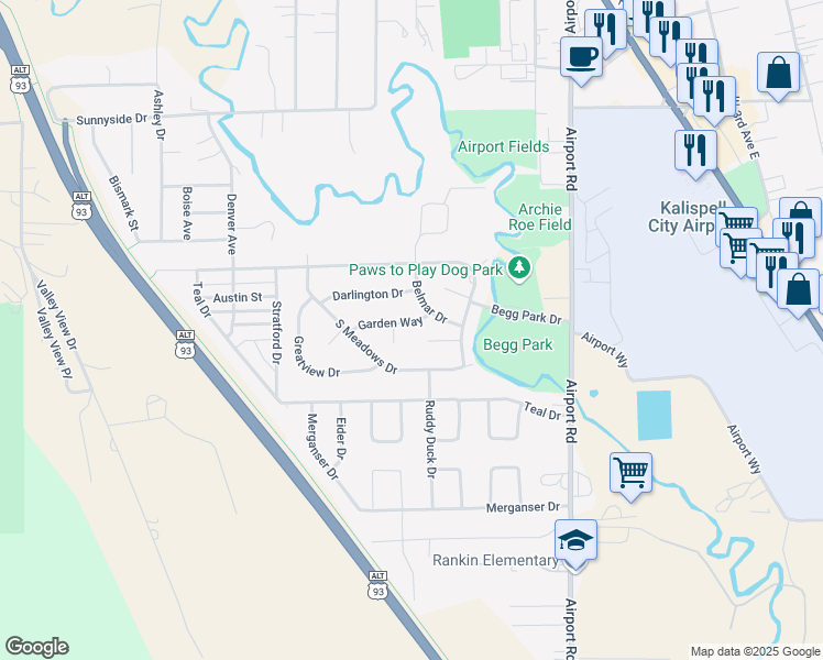 map of restaurants, bars, coffee shops, grocery stores, and more near 1934 Garden Way in Kalispell