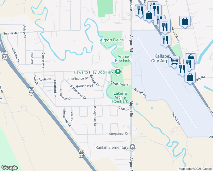 map of restaurants, bars, coffee shops, grocery stores, and more near 2050-2058 Bluestone Dr in Kalispell