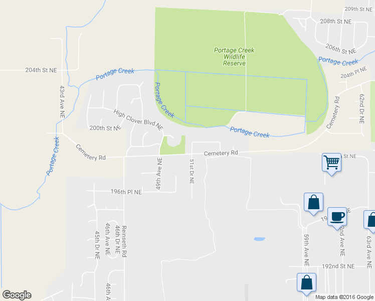 map of restaurants, bars, coffee shops, grocery stores, and more near 19906 51st Drive Northeast in Arlington
