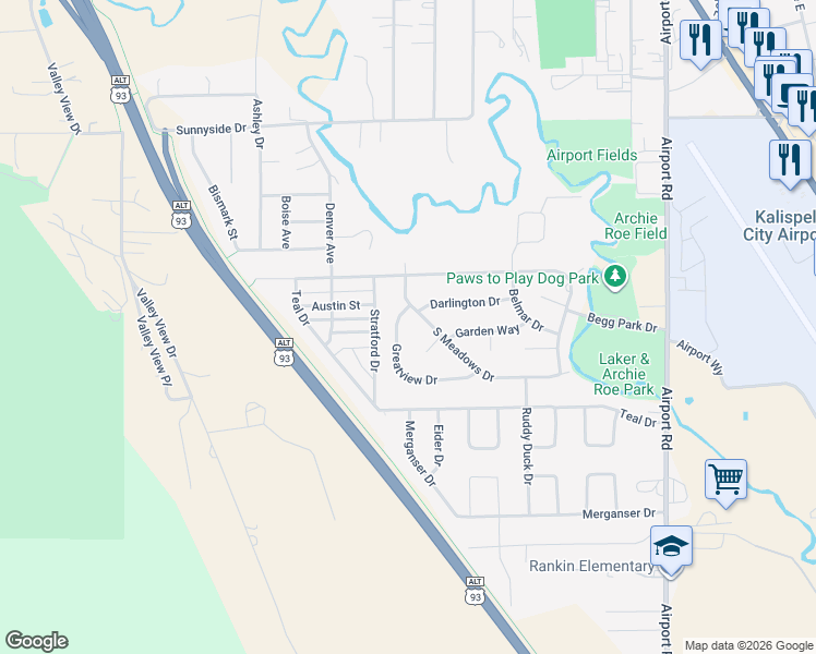 map of restaurants, bars, coffee shops, grocery stores, and more near 1937 Greatview Dr in Kalispell
