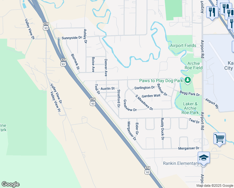 map of restaurants, bars, coffee shops, grocery stores, and more near 23 Salem Street in Kalispell