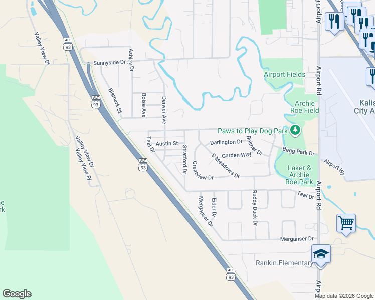 map of restaurants, bars, coffee shops, grocery stores, and more near 23 Salem Street in Kalispell