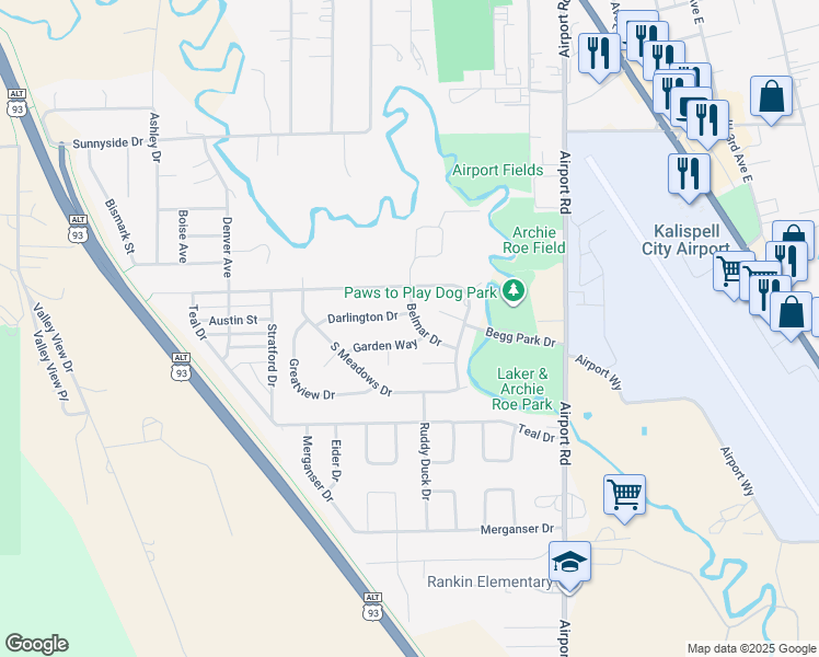 map of restaurants, bars, coffee shops, grocery stores, and more near 1900-1934 Garden Way in Kalispell