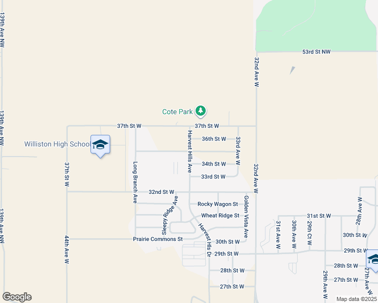 map of restaurants, bars, coffee shops, grocery stores, and more near 3419 34th Street West in Williston